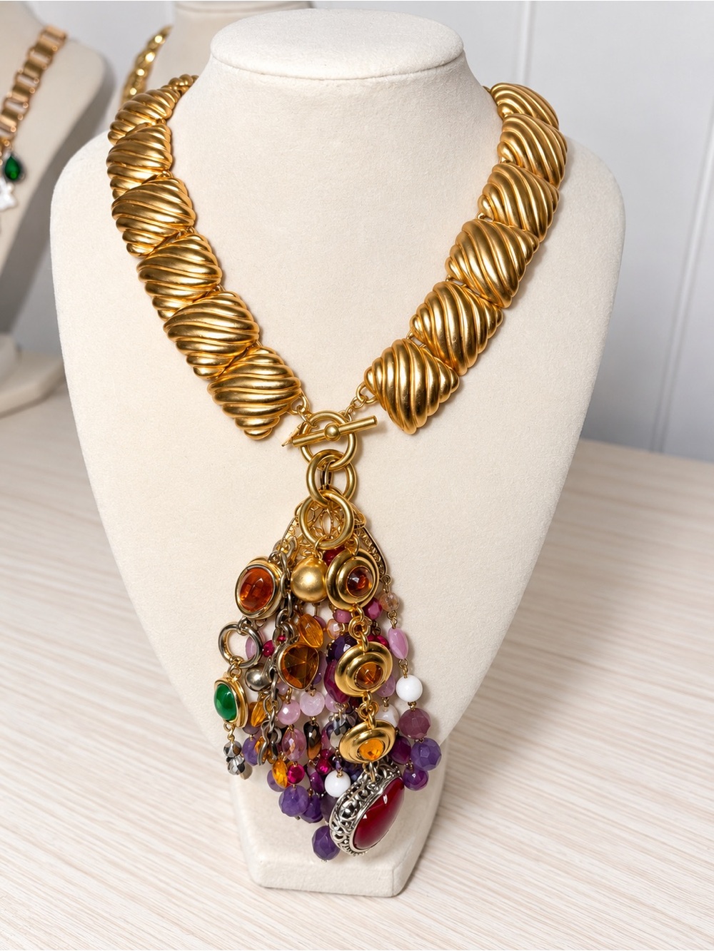 Anne Klein Gold-Tone Multi-Color Cluster Necklace